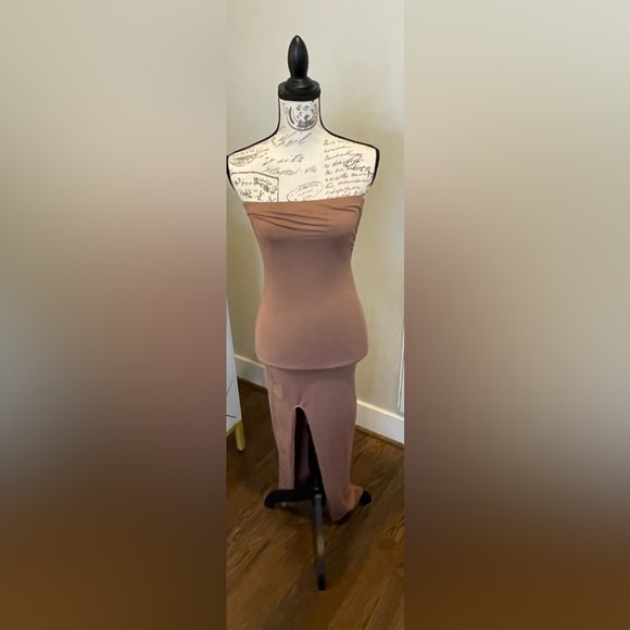 Women’s Brown Stretchy Strapless Bodycon Tube  Full Length Dress W/Slit Size S - Picture 11 of 11